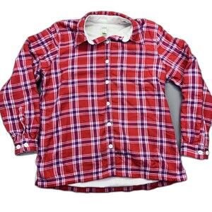 LL Bean‎ Shirt Womens Medium Red Plaid Fleece Lined Flannel Shacket Jacket
